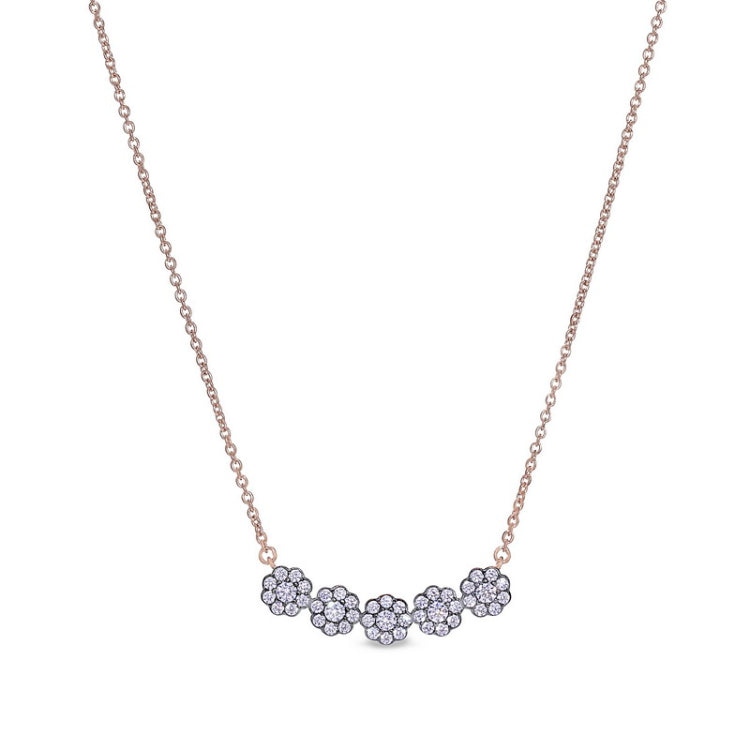 Rose gold and black rhodium finish sterling silver necklace with simulated diamonds on 16 - 18 adjustable cable chain