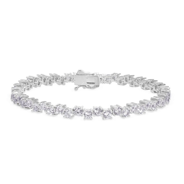 Platinum finish sterling silver micropave bracelet with simulated diamonds