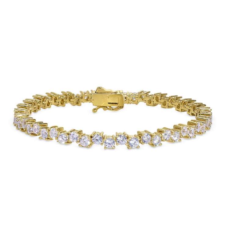 Gold vermeil sterling silver micropave bracelet with simulated diamonds