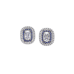 Gold vermeil and black rhodium finish sterling silver micropave earrings with synthetic blue sapphire and simulated diamonds