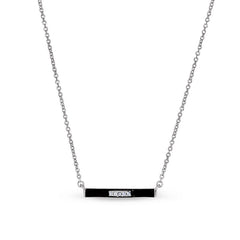 Platinum finish sterling silver micropave black enamel bar necklace with simulated diamonds on 16 - 18 adjustable cable chai