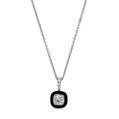Platinum finish sterling silver pendant with black enamel and simulated diamonds on 16 -18 cable chain