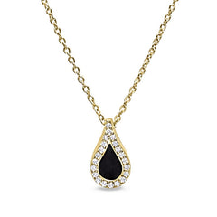 Gold vermeil sterling silver micropave black enamel teardrop pendant with simulated diamonds on 16 -18 cable chain