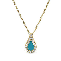 Gold vermeil sterling silver micropave turquoise enamel teardrop pendant with simulated diamonds on 16 -18 cable chain