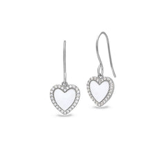 Gold vermeil sterling silver micropave white enamel heart earrings with simulated diamonds