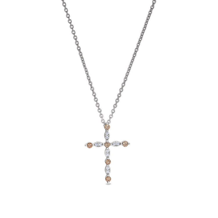 Platinum finish sterling silver simmulated citrine cross pendant with simmulated diamonds on 16 - 18 adjustable chain