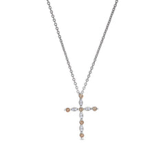 Platinum finish sterling silver simmulated citrine cross pendant with simmulated diamonds on 16 - 18 adjustable chain