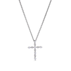 Platinum finish sterling silver simmulated diamond cross pendant with simmulated diamonds on 16 - 18 adjustable chain