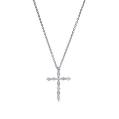 Platinum finish sterling silver simmulated light amethyst cross pendant with simmulated diamonds on 16 - 18 adjustable chain