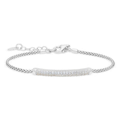 Platinum finish sterling silver micropave bracelet with two rows of simulated diamonds - 7-8 adjustable rounded box chain