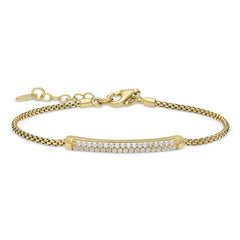 Gold finish sterling silver micropave bracelet with two rows of simulated diamonds - 7-8 adjustable rounded box chain