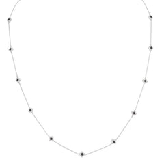 Platinum finish sterling silver micropave black enamel clover station necklace with simmulated diamonds - adjustable chain