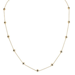 Gold finish sterling silver micropave black enamel clover station necklace with simmulated diamonds - adjustable chain 18-20