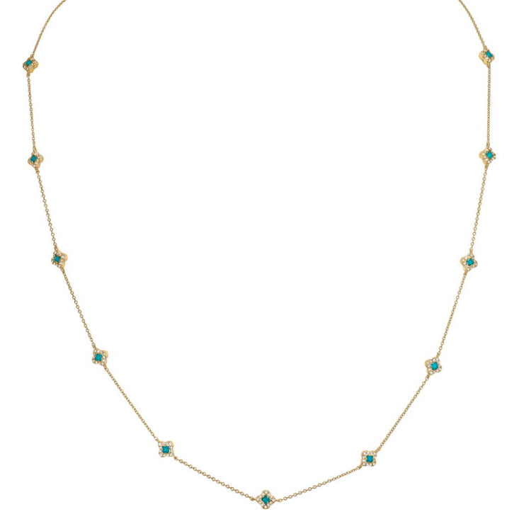 Gold finish sterling silver station necklace with simmulated diamonds - adjustable chain 18- 20