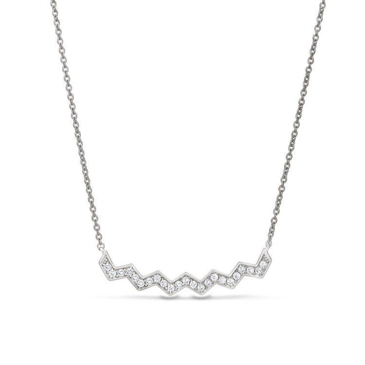 Platinum finish sterling silver micropave ups and downs necklace with simulated diamonds - 16 - 18 adjustable chain