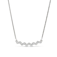 Platinum finish sterling silver micropave ups and downs necklace with simulated diamonds - 16 - 18 adjustable chain