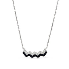 Sterling Silver Micropave Ups and Downs Necklace  Black Enamel - 16" - 18" Adjustable Chain