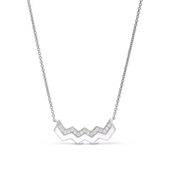 Platinum finish sterling micropave ups and downs necklace with white enamel and simulated diamonds - 16  18 adjustable chain