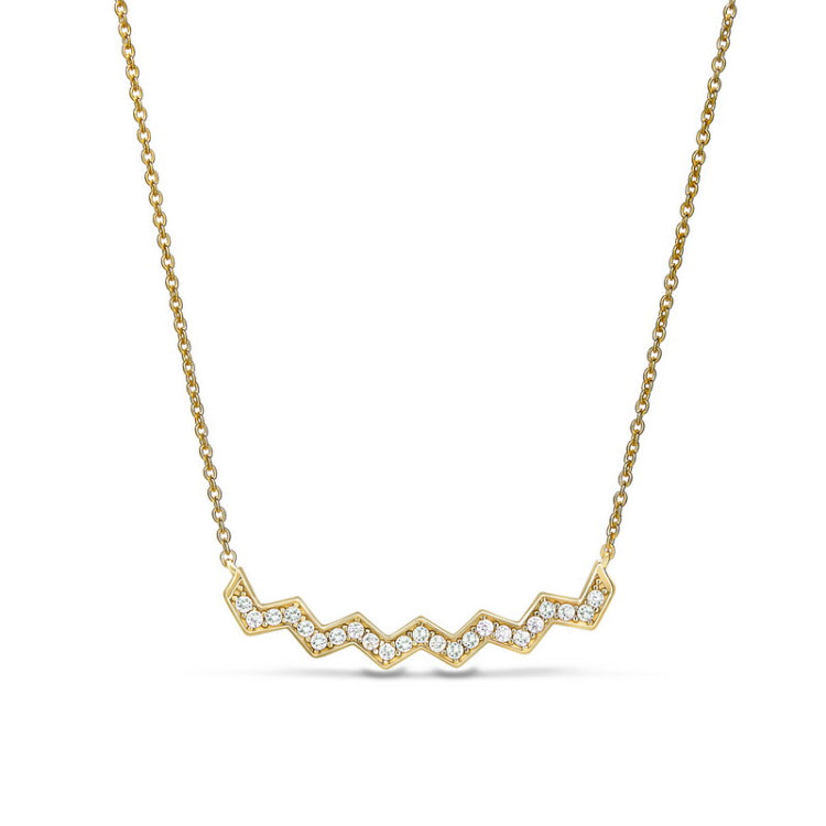 Gold vermeil sterling silver micropave ups and downs necklace with simulated diamonds - 16 - 18 adjustable chain