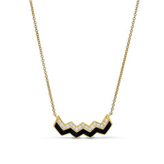 Gold vermeil sterling silver necklace with black enamel and simulated diamonds - 16 - 18 adjustable chain