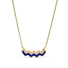 Gold vermeil sterling micropave ups and downs necklace with navy enamel and simulated diamonds - 16 - 18 adjustable chain