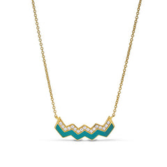 Gold vermeil sterling silver necklace with turquoise enamel and simulated diamonds - 16 - 18 adjustable chain