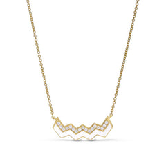 Gold vermeil sterling silver micropave ups and downs necklace with white enamel and simulated diamonds - 16 - 18 adjustable