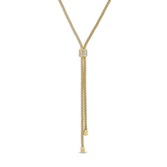 Gold finish sterling silver micropave lanyard necklace with a square with 3 rows of simulated diamonds - adjustable 18-20