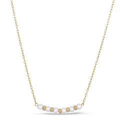 Gold finish sterling silver micropave pearl and simulated diamond necklace - adjustable 18-20