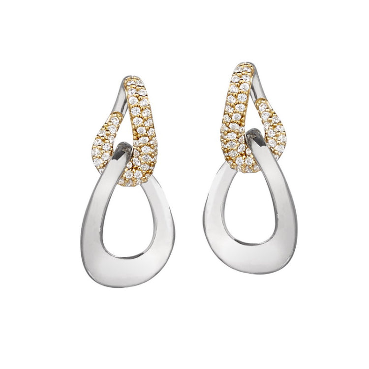 Gold vermeil finish and gold vermeil sterling silver micropave interlocking teardrops  earrings with simulated  diamonds