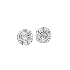 Platinum finish sterling silver micropave round earrings with simulated diamonds