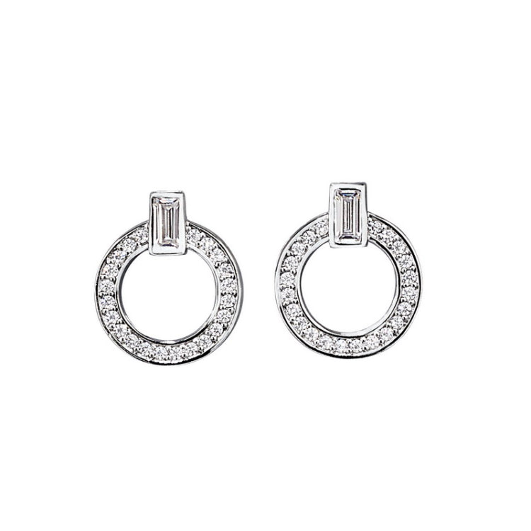 Platinum finish sterling silver micropave open circle earrings with simulated  diamonds