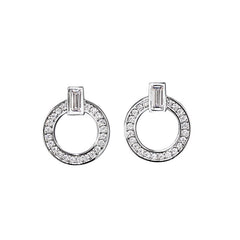 Platinum finish sterling silver micropave open circle earrings with simulated  diamonds