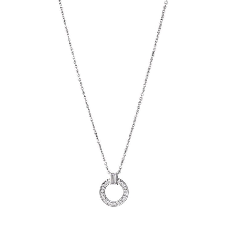 Platinum finish sterling silver micropave open circle pendants with simulated  diamonds on 16 - 18 adjustable chain