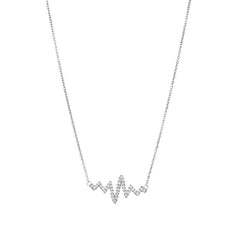 Platinum finish sterling silver micropave heartbeat necklace with simulated diamonds 16 - 18 adjustable cable chain