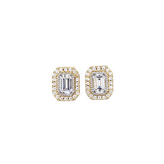 Gold vermeil and gold vermeil finish sterling silver micropave octagon earrings with simulated diamonds