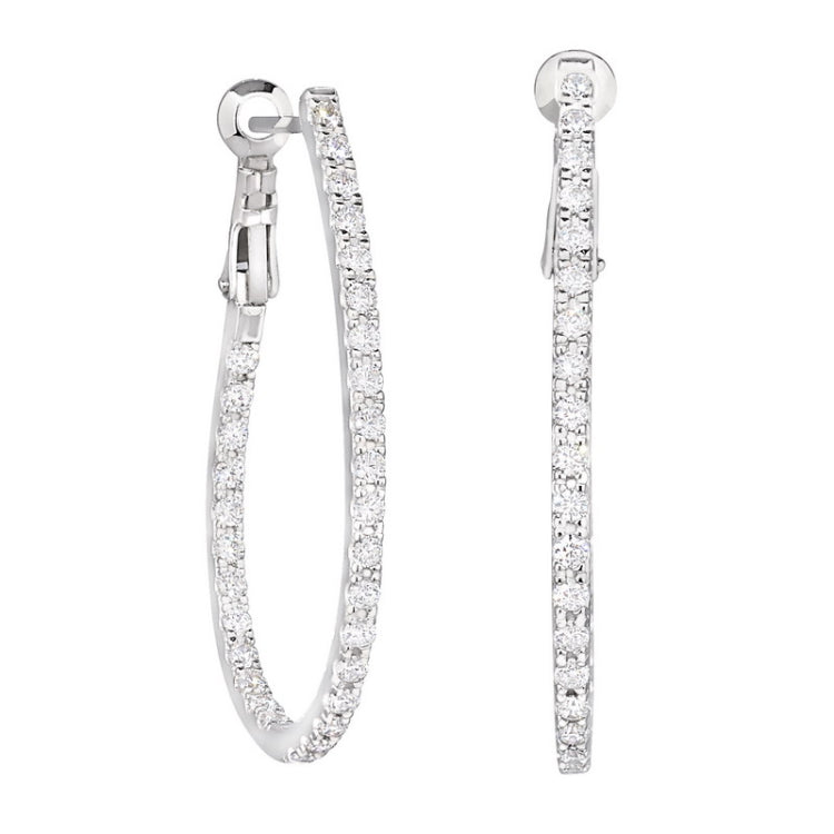 Platinum finish sterling silver micropave 1.75  teardrop hoop earrings with simulated  diamonds