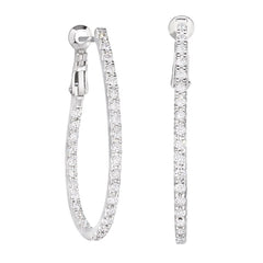 Platinum finish sterling silver micropave 1.75  teardrop hoop earrings with simulated  diamonds