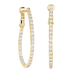 Gold vermiel finish sterling silver micropave 1.75  teardrop hoop earrings with simulated  diamonds