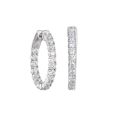 Platinum finish sterling silver micropave 2.5  hoop earrings with simulated  diamonds