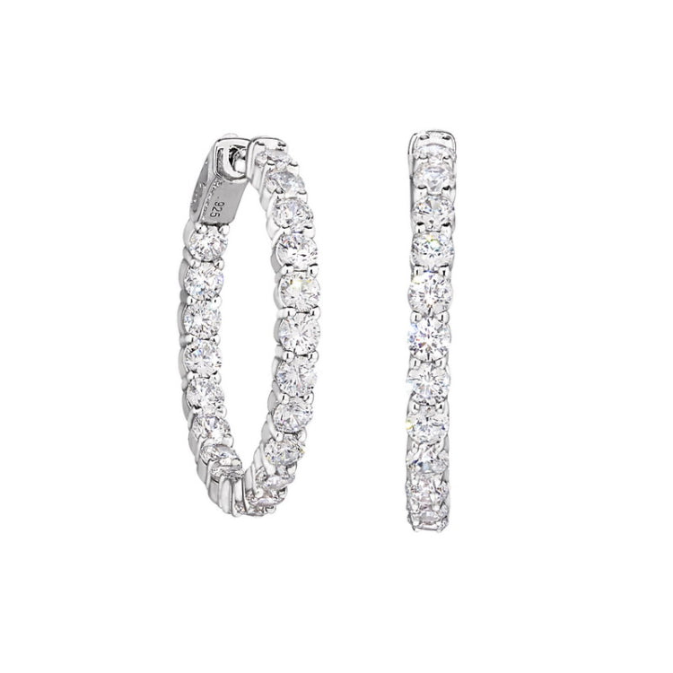 Platinum finish sterling silver micropave 3.0  hoop earrings with simulated  diamonds