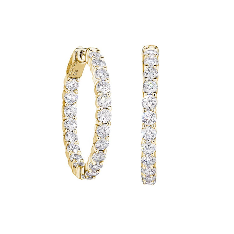 Gold vermeil sterling silver micropave 3.0 hoop earrings with simulated diamonds