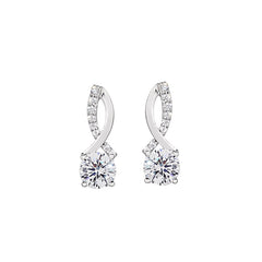 Platinum finish sterling silver micropave simulated diamond ribbon earrings with  a round solitaire simulated diamond