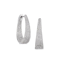 Platinum finish sterling silver micropave hoop earrings with graduated simulated diamonds