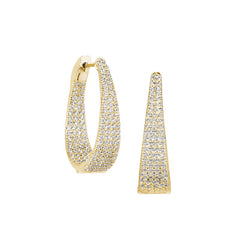 Gold vermeil sterling silver micropave hoop earrings with graduated simulated diamonds