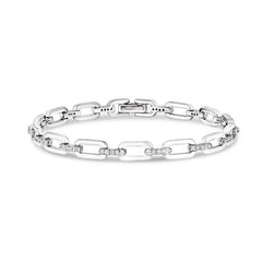 Platinum finish sterling silver micropave open links bracelet with simulated diamonds.  - 7.5