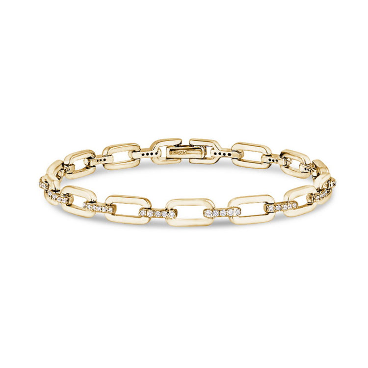 Gold vermeil sterling silver micropave open links bracelet with simulated diamonds.  - 7.5