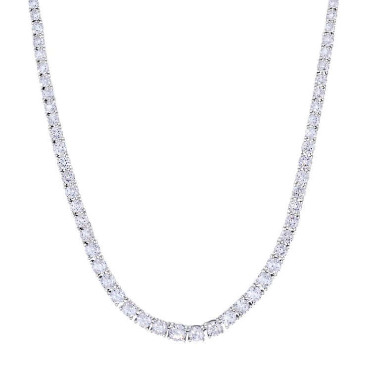Platinum finish sterling silver micropave necklace with graduated simulated diamonds – 18”