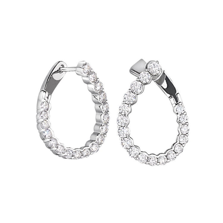 Platinum finish sterling silver micropave hoop earrings with simulated diamonds