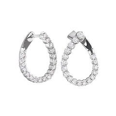 Platinum finish sterling silver micropave hoop earrings with simulated diamonds